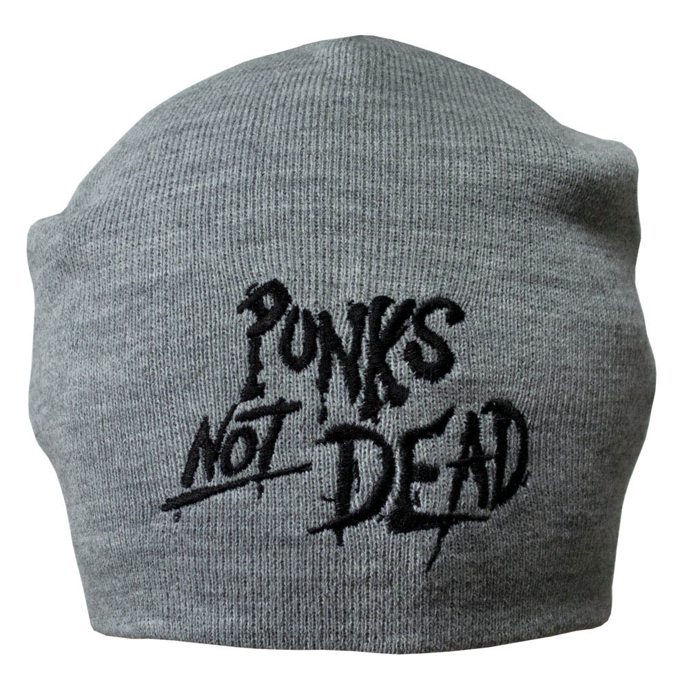 шапка бини с вышивкой PUNK'S NOT DEAD серая 0