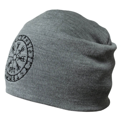 Шапка біні з вишивкою VEGVISIR FUTHARK сіра
